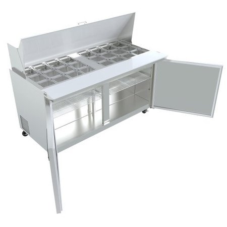 Koolmore Stainless Steel Refrigerated Food Prep Station Table Two Doors with Hood Cover with Mega Top Surface SPTR-2D-15C-LT